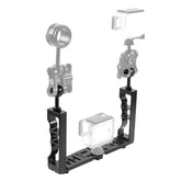 Soporte de brazo de lámpara de aluminio CNC de mano doble de buceo ajustable PULUZ para GoPro, Insta360, DJI y otras cámaras de acción, soporte de brazo de mano doble